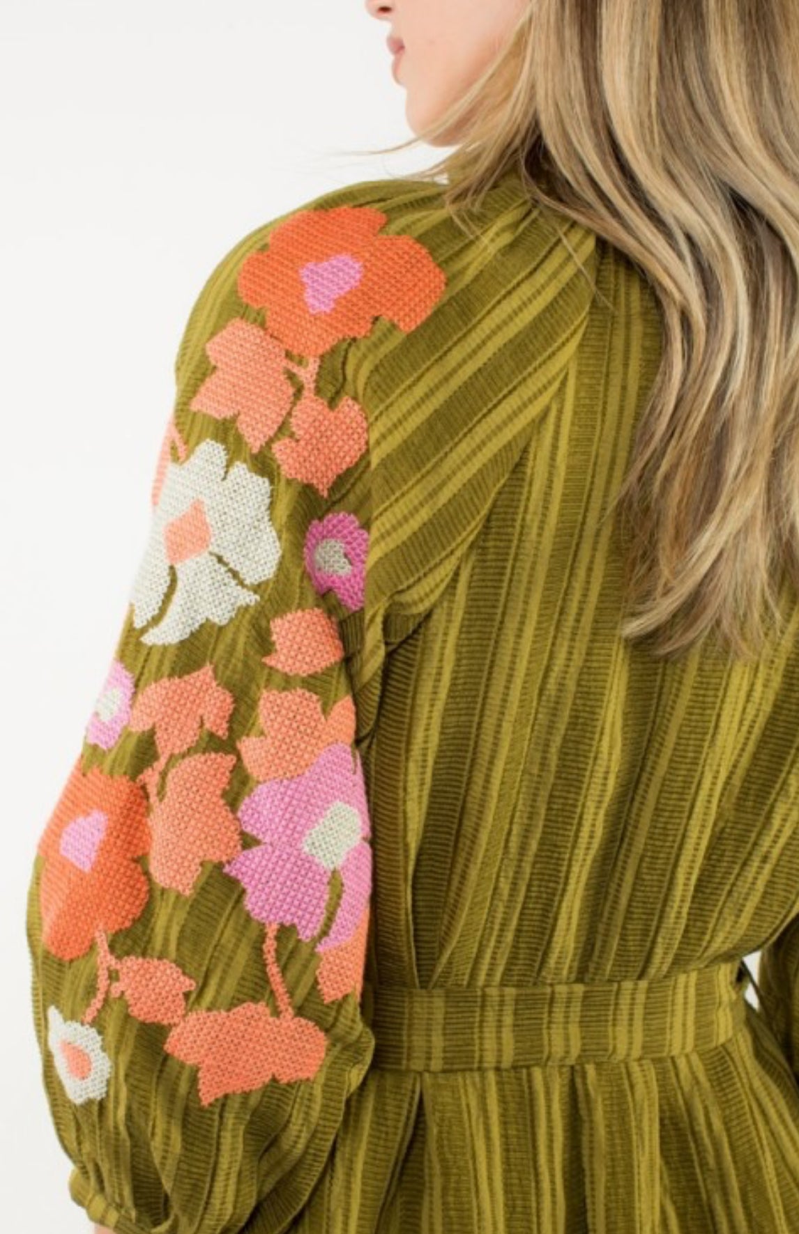 Moss Embroidered Sleeve Dress
