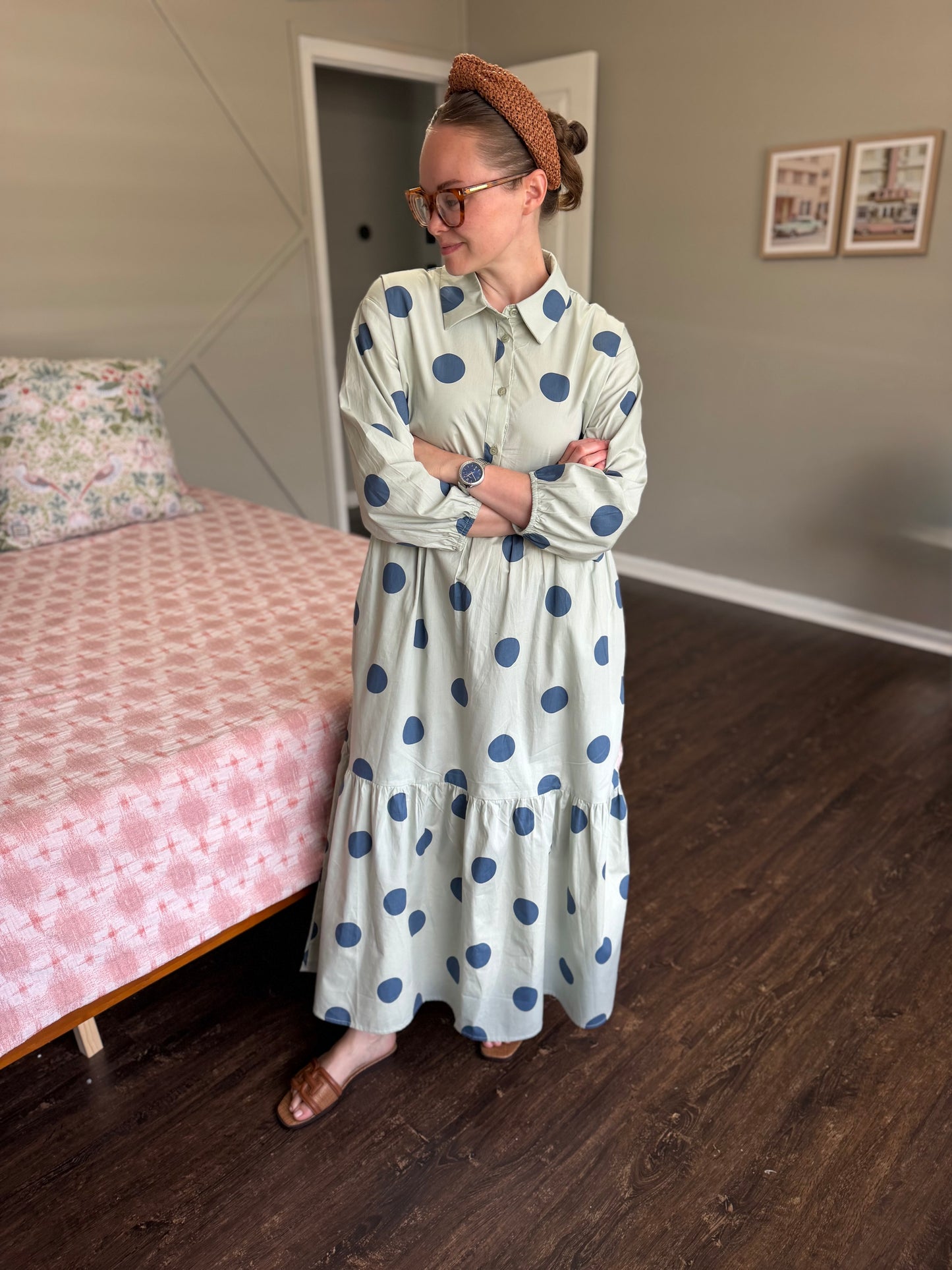 Sage Polka Dot Midi Dress