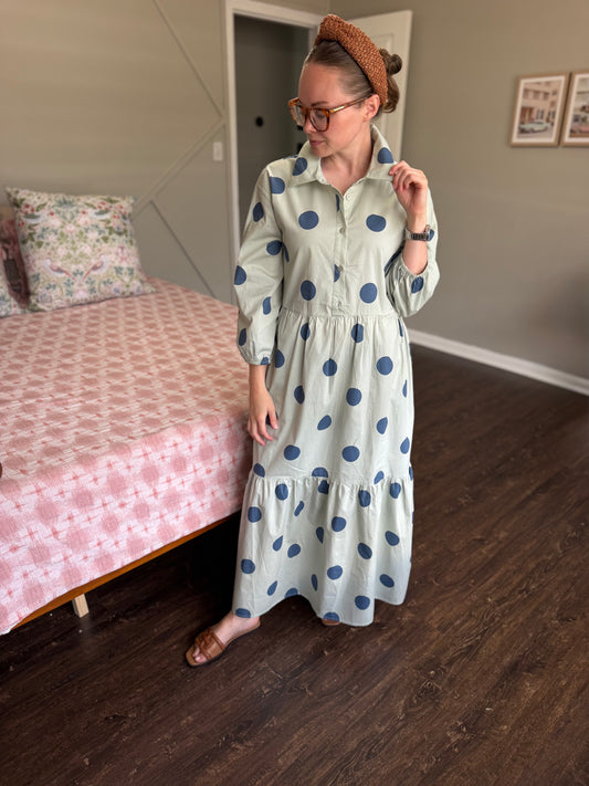 Sage Polka Dot Midi Dress