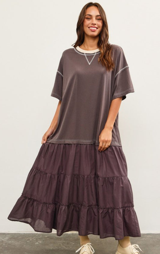 Drop Speed Twofer Dress in Cement Gray