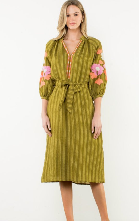Moss Embroidered Sleeve Dress