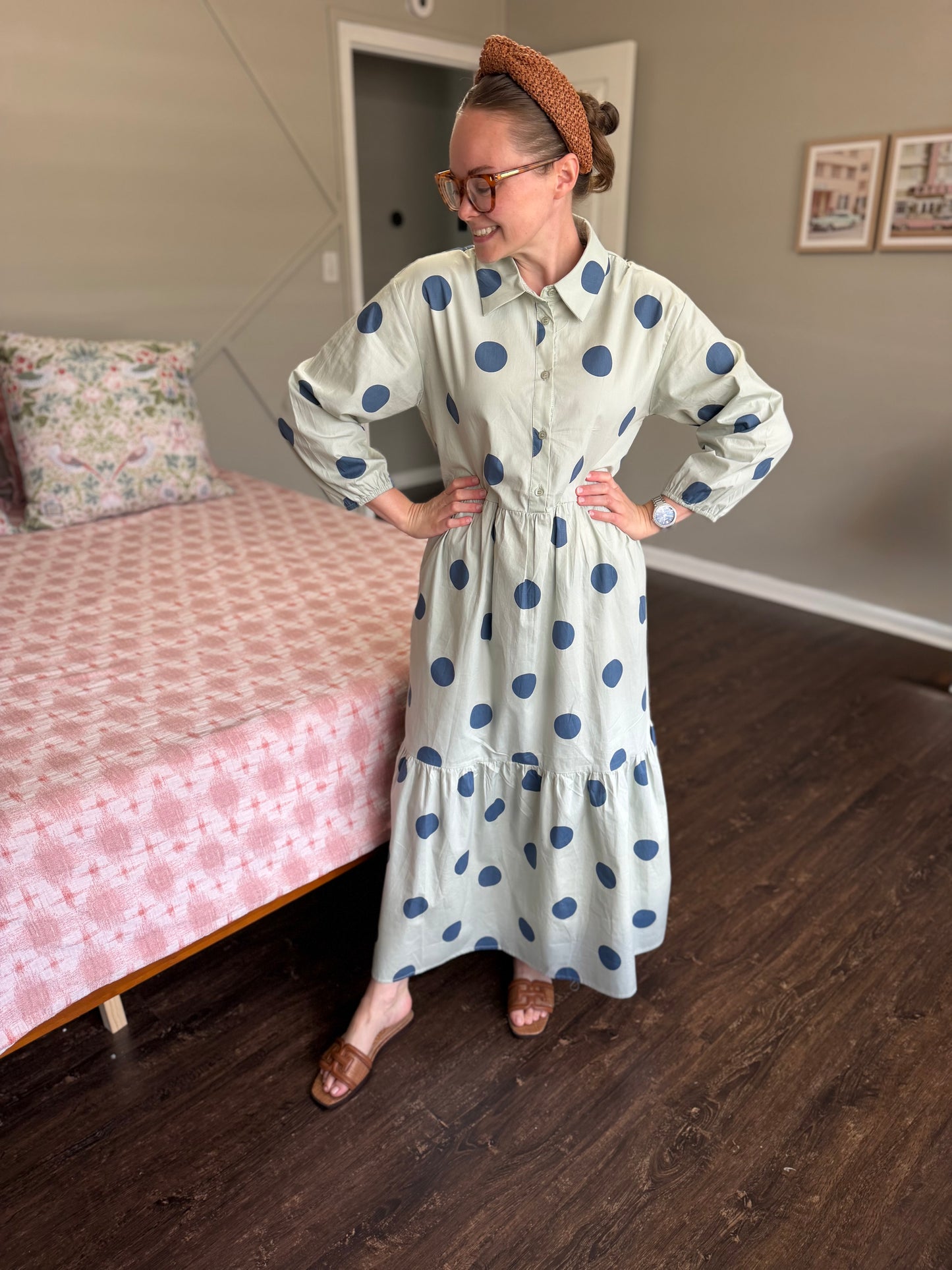 Sage Polka Dot Midi Dress