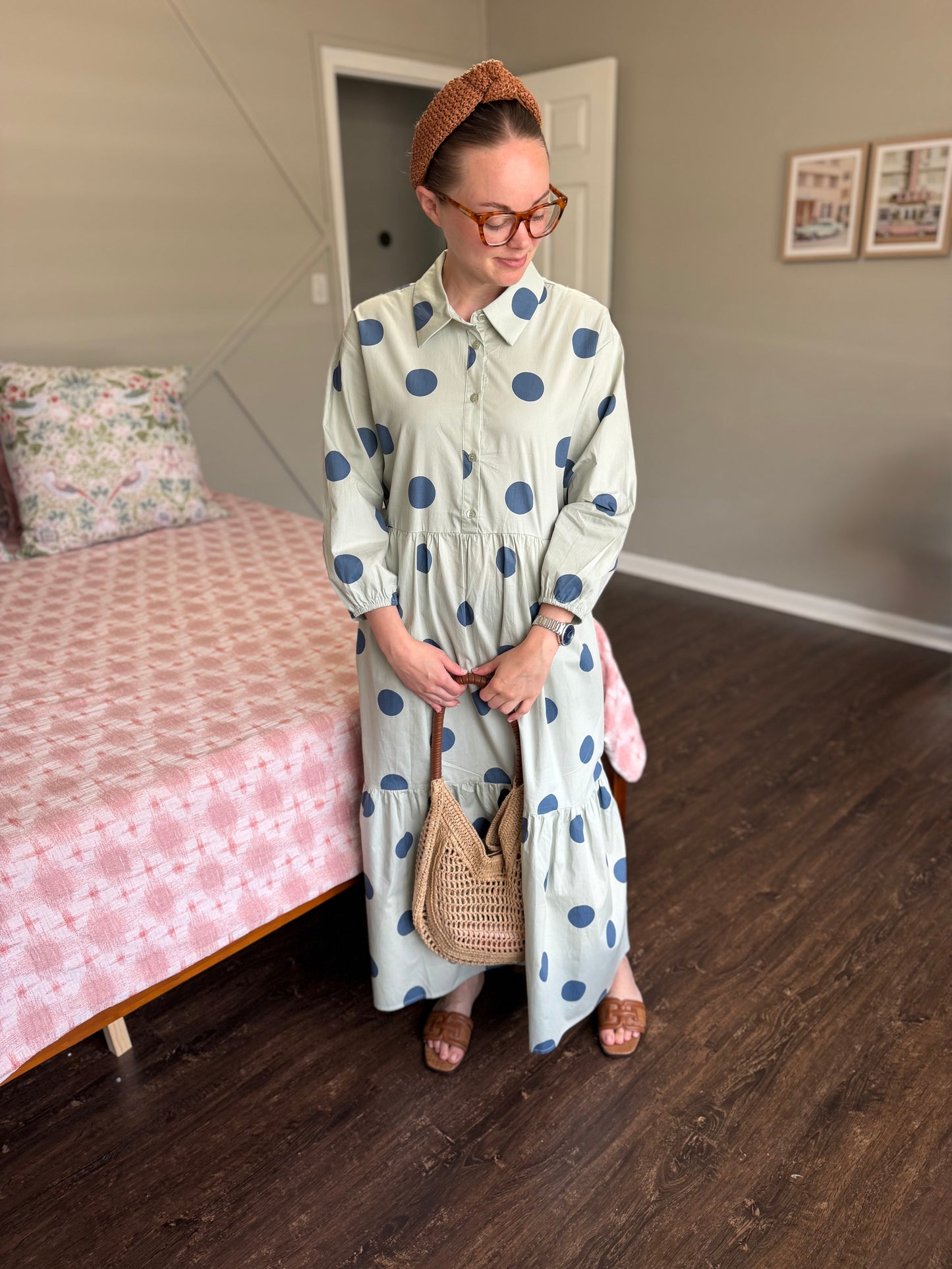 Sage Polka Dot Midi Dress