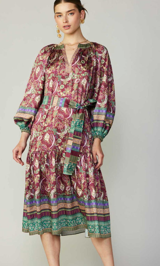Plum Paisley Satin Dress