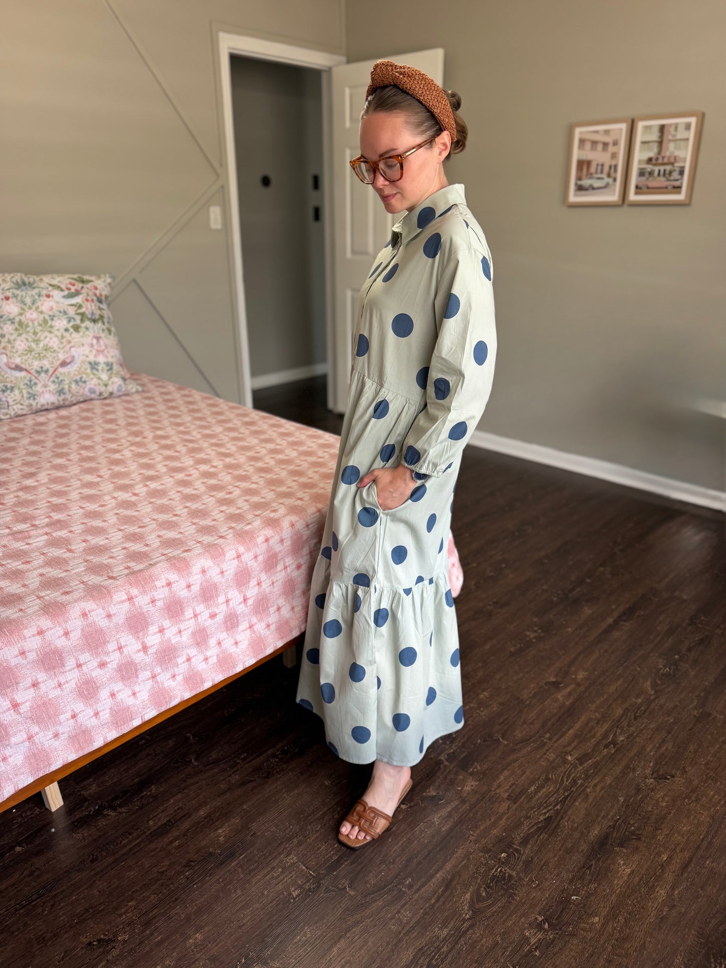Sage Polka Dot Midi Dress