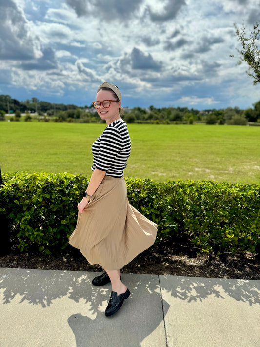 Khaki Pleated Skirt