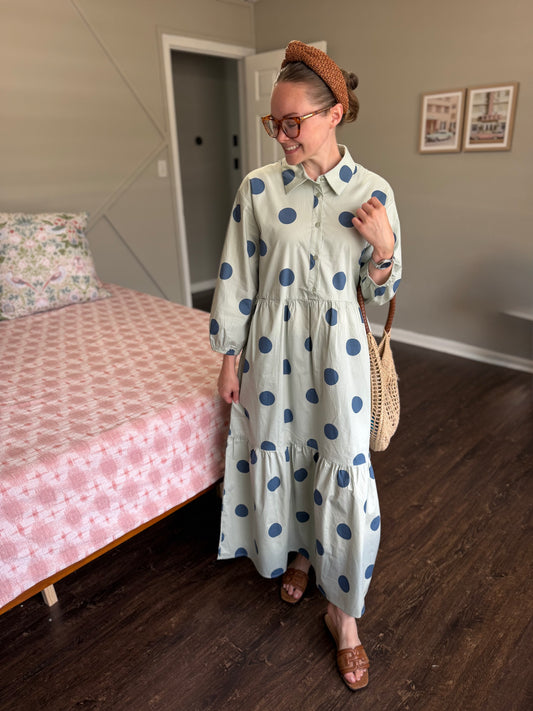 Sage Polka Dot Midi Dress
