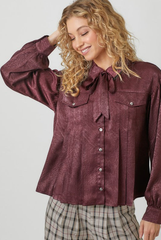 Tie Neck Blouse in Wine