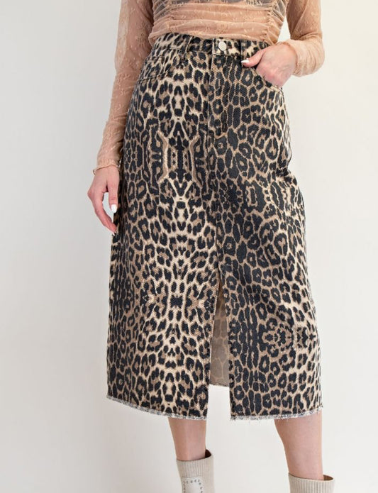 Leopard Denim Skirt