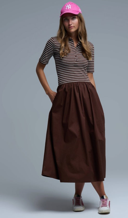 Millia Poplin Chocolate Midi Dress
