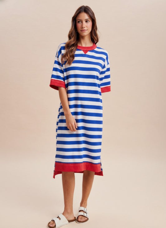 American Girl Blue Striped Midi Dress