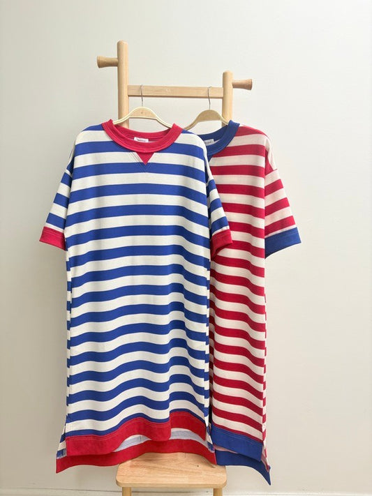 American Girl Blue Striped Midi Dress